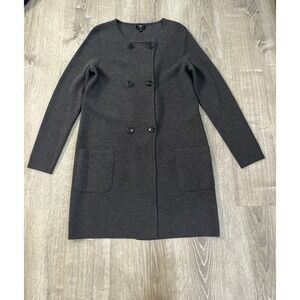 Talbots Knit Sweater Blazer Coat Women Medium Petite Merino Wool Charcoal